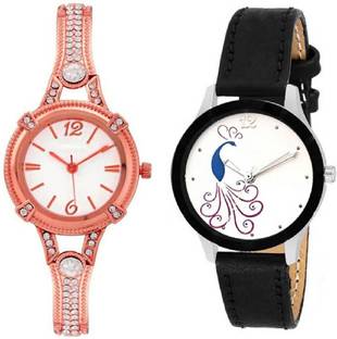 Lifetime New Attractive Black Leather Belt And Rosegold Metal Belt With Diamond Around Dial Girl S Wrist