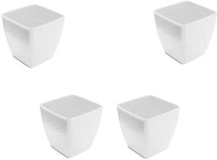 Antier 2 Inch Plastic Square Planter Pots For Gardening Plantation Set Of 4pcs In White Color