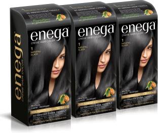 enega Cream hair color (100 ml/each) superior quality with Argan Oil & Green Tea extract NO AMMONIA Cream FORMULA smooth care for your precious hair! NATURAL BLACK 1 (Pack of 3) , NATURAL BLACK 1