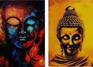 Lord Buddha Abstract Art Pack Of 2 Wall Poster Collection For
