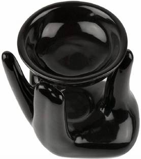 Bright Shop Ceramic aroma Air Freshner Tealight Fragrance Oil Burner Hand Shape Black Colour with 10 ML Lemon Flavour Oil. Diffuser