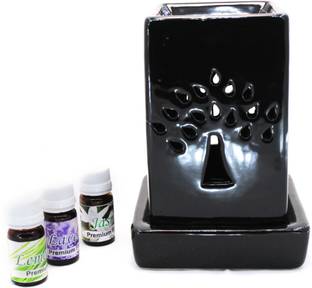 Bright Shop Ceramic Electric Aroma Diffuser Black Colour Rectangle Shape Tree Cut Design Air Freshner Oil Burner With Fragrance Aroma Oil Diffuser Set
