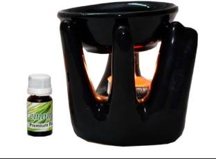 Bright Shop Ceramic Aroma Tealight Diffuser Air Diffuser With Fragrance Oil (10 ML) Black Colour Hand Shape Diffuser Set