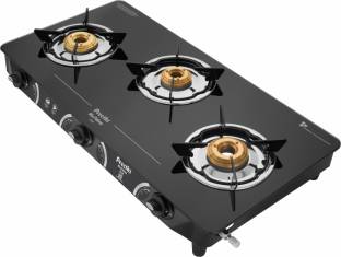 Preethi Zeal 3 Burner (ISI Approved) Glass Manual Gas Stove