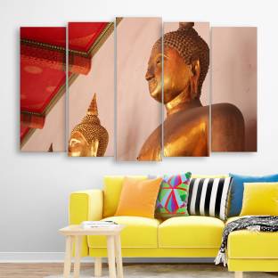 inephos Inephos Multiple Frames Beautiful Buddha Wall Painting for Living Room, Bedroom, Office, Hotels, Drawing Room | Split Painting of 5 (150cm x 76cm) Digital Reprint 30 inch x 52 inch Painting