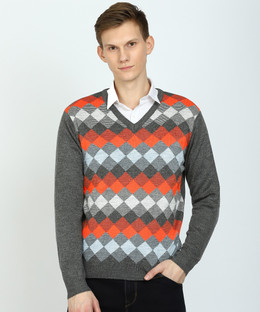 V-neck Casual Men Multicolor Sweater 