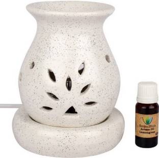Lyallpur Stores Ceramic Electric Aroma Diffuser White Colour Leaf Cut Design WIth Lemongrass Fragrance Oil ( 10 ML) Diffuser Set