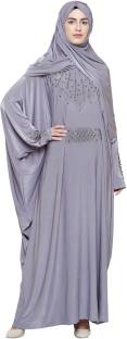 ZUZUU Stylish Women's Butterfly Balloon Style Dubai Girls Kaftan Stone And Lace Work Abaya Burqa with Adjustable Belt And Hijab Stretchable Crystal Lycra Self Design, Solid Abaya With Hijab