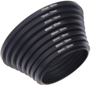 8pcs Metal Step Up Rings Camera Lens Filter Adapter 49mm-52mm 52mm-55mm 55mm-58mm 58mm-62mm 62mm-67mm 67mm-72mm 72mm-77mm 77mm-82mm Step Up Ring