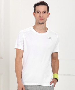 ADIDAS Self Design Men Round Neck White 