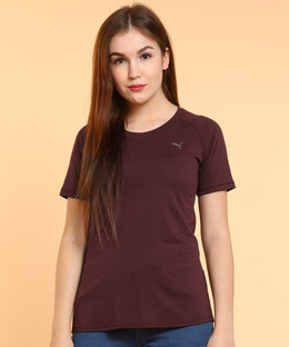 PUMA Solid Women Round Neck Purple T 