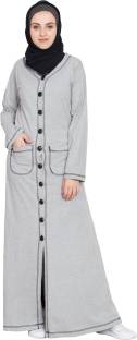 Nazneen NHF98Front open Contrast stitching Travel cardigan(XL) Cotton Blend Solid Abaya With Hijab
