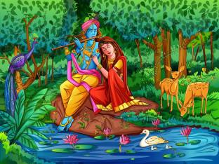 cartoon radhe krishna wall poster for bedroom,livingroom,gym,office of 300  GSM Thick Paper of 12x18 inch without frame Paper Print - Religious posters  in India - Buy art, film, design, movie, music, nature