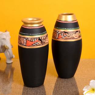 Aakriti Art Creations Hand Painted Madhubani Terracotta Red Table