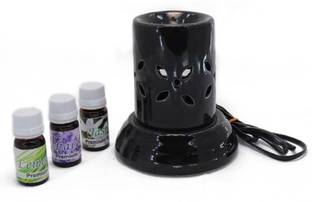 Lyallpur Stores Ceramic Aroma Electric Diffuser/Oil Burner Round Shape Flower Design (Black) For Room ,Gym,Spa & office With 30 ml Fragrance Oil( 10 ml Each) Diffuser Set