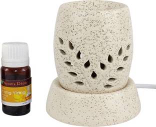 Lyallpur Stores Ceramic Electric Diffuser Oil Burner Flower Pot Shape/Night Lamp (white) With (10 ml) Sandalwood Fragrance Oil & Mirchi Bulb For Room ,Gym,Spa & office Diffuser Set