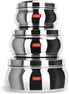 New Set of 4Pcs Stainless Steel Flat Canisters Puri Dabba Storage Containers 