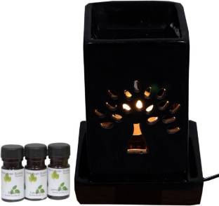 Bright Shop Ceramic Electric Diffuser Square Shape/ Tree Shadow Design Aroma Oil Burner Natural Air Fragrance (Black) For Office/Spa//Gym & Home With 30 ml Fragrance Oil (10 ml Each) Diffuser Set