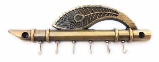 CraftVatika Brass Key Holders wall decor Key Hangers for Home -Exclusive Lord Krishna'S Flute & Peacock Quills Key Stand For Home & Office - Gift for Girls Boy Girlfriend BoyFriend Brass Key Holder