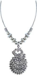 Waama Jewels Oxidized Silver Peacock Chain Pendant Necklace Jewellery For Women Girls Silver Plated Metal Necklace Price In India Buy Waama Jewels Oxidized Silver Peacock Chain Pendant Necklace Jewellery For Women