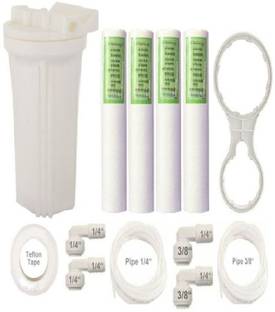BALRAMA 3/8inch Connection Prefilter Bowl SOR 10inch Housing Set Pre Filter Sediment Dust Filter with Spun PP Candle + 3/8" QC x 1/4" Thread Elbow Connectors + 3/8" Pipe + Teflon Tape Suitable for Kent RO UV UF Mineral Water Purifiers Solid Filter Cartridge