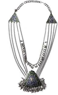 Tjori Multi Chain Brass Necklace With Enamelled Pendant Silver Plated Brass Necklace Price In India Buy Tjori Multi Chain Brass Necklace With Enamelled Pendant Silver Plated Brass Necklace Online At Best