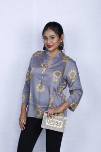 Bgorg Casual Regular Sleeve Printed Women Grey Top Buy Bgorg Casual Regular Sleeve Printed Women Grey Top Online At Best Prices In India Flipkart Com