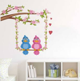 Flipkart SmartBuy Wall Decals ' Pink Flower Tree & Birds Love ' Wall Stickers Large Self Adhesive Sticker