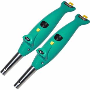 Protos India.Net ( 2 Pcs ) Gas Lighter For Kitchen Stove , GREEN Green 2 in 1 Torch Dolphin Lighter Gas Plastic, Steel Electronic Gas Lighter