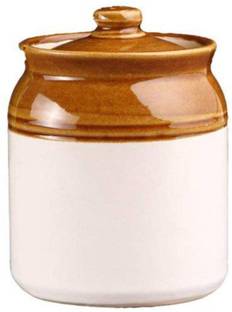 Lyallpur Stores Ceramic Barni Container Ceramic/Stoneware Martban in Brown Contemporary (Medium Size) (1 Pc) - 500 ml Ceramic Pickle Container & Salt Pepper Container Jars with Lid(Brown)  - 500 ml Ceramic Pickle Jar