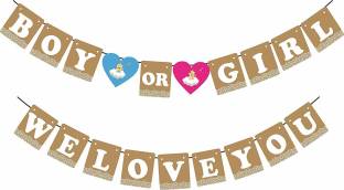 SYGA "Boy or Girl We Love You" for Baby Shower Party Decorative Banner Banner