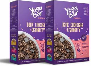 Yogabar Muesli | Dark Chocolate & Cranberry | 400g x 2 | Wholegrain Breakfast Cereal with Nuts and Oats| High in Protein and Omega 3 | Gluten Free Choco Granola with Chia and Flax Seeds