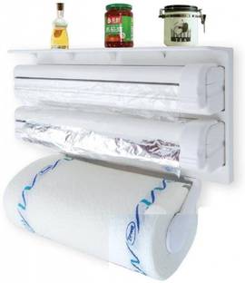 FLIPXEN Triple Paper Dispenser | 4 in 1 Foil Cling Film Tissue Paper Roll Holder