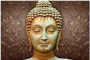 Art Amori Beautiful Buddha Face Sparkle Coated Self Adesive Digital Reprint 24 inch x 36 inch Painting