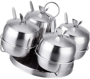 Milk And Sugar Set Small Sugar Jar with Spoon Tray And Sugar Spoon for House Kitchen Hotel And Cafes,Silver RTDotey Stainless Steel Sugar Bowl 