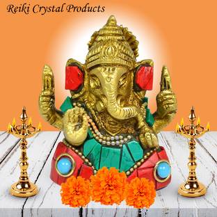 Reiki Crystal Products Brass Ganesha Ganpati With Multi Stone
