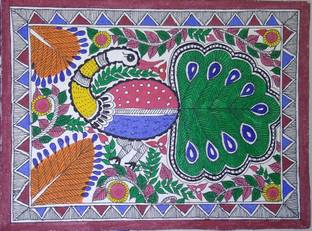 Mithila Painting Madhubani Peacock Painting Acrylic 7 2 Inch X 5 2