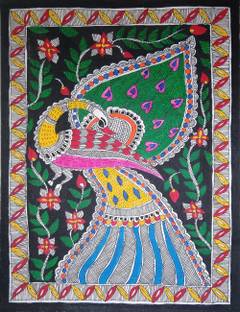 Mithila Painting Madhubani Peacock Painting Acrylic 7 2 Inch X 5 2