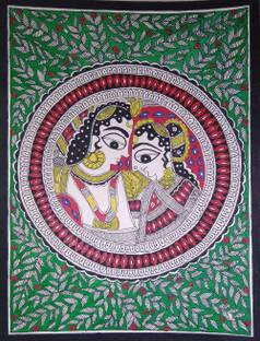 Mirracrafts Madhubani Art Lord Krishna Playing Flute For Radha