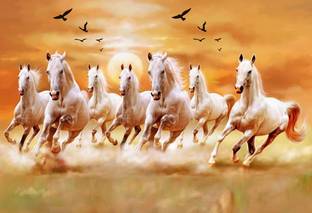 Vastu Horses 7 Lucky Running Horse Wallpaper Photo Paper Poster