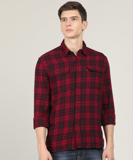 Men Checkered Casual Red, Black Shirt 