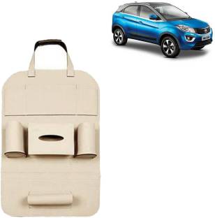 VOCADO PU Leather Car Auto Seat Back Organizer Multi Pocket Travel Storage Bag with Hangers, Tissue Paper and Bottle Holder Beige For Nexon Car Multi Pocket