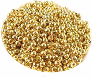 FASHION CLUSTER Golden Finish Round Metallic Beads for Jewellery Making