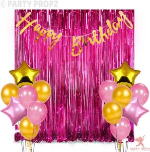 Party Propz 17Pcs Birthday Decoration Combo For Happy Birthday Banner, Pink  Foil Curtain, Party Supplies For Girls,Wife,Girlfriend/Birthday Decoration  Kit/Girls Birthday Decoration Price in India - Buy Party Propz 17Pcs Birthday  Decoration Combo