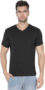 JOCKEY Solid Men V Neck Black T-Shirt 