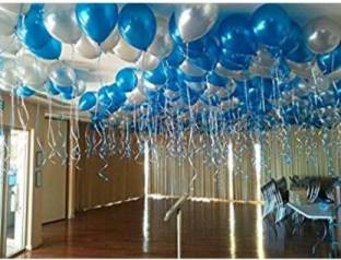 Juneja Enterprises Solid Metallic HD Blue and Silver Pack of 50 Balloon Balloon