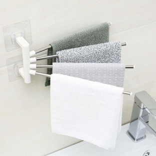 jieGorge Towel Hanger Bar Self-adhesive Heavy Duty 180 Degree Wall-mounted Towel Rack Wave Design Non-slip Bathroom Kitchen 