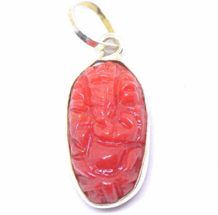 Takshila Gems Red Coral Stone Engraved 
