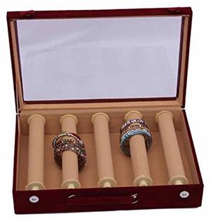 KUBER INDUSTRIES Wooden 1 Piece Five Rod Transparent Velvet Bangle Storage Box, Maroon - CTKTC22804 Make Up Vanity Box