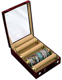 KUBER INDUSTRIES Wooden 1 Piece Four Rod Transparent Velvet Bangle Storage Box, Maroon - CTKTC22800 Make Up Vanity Box
